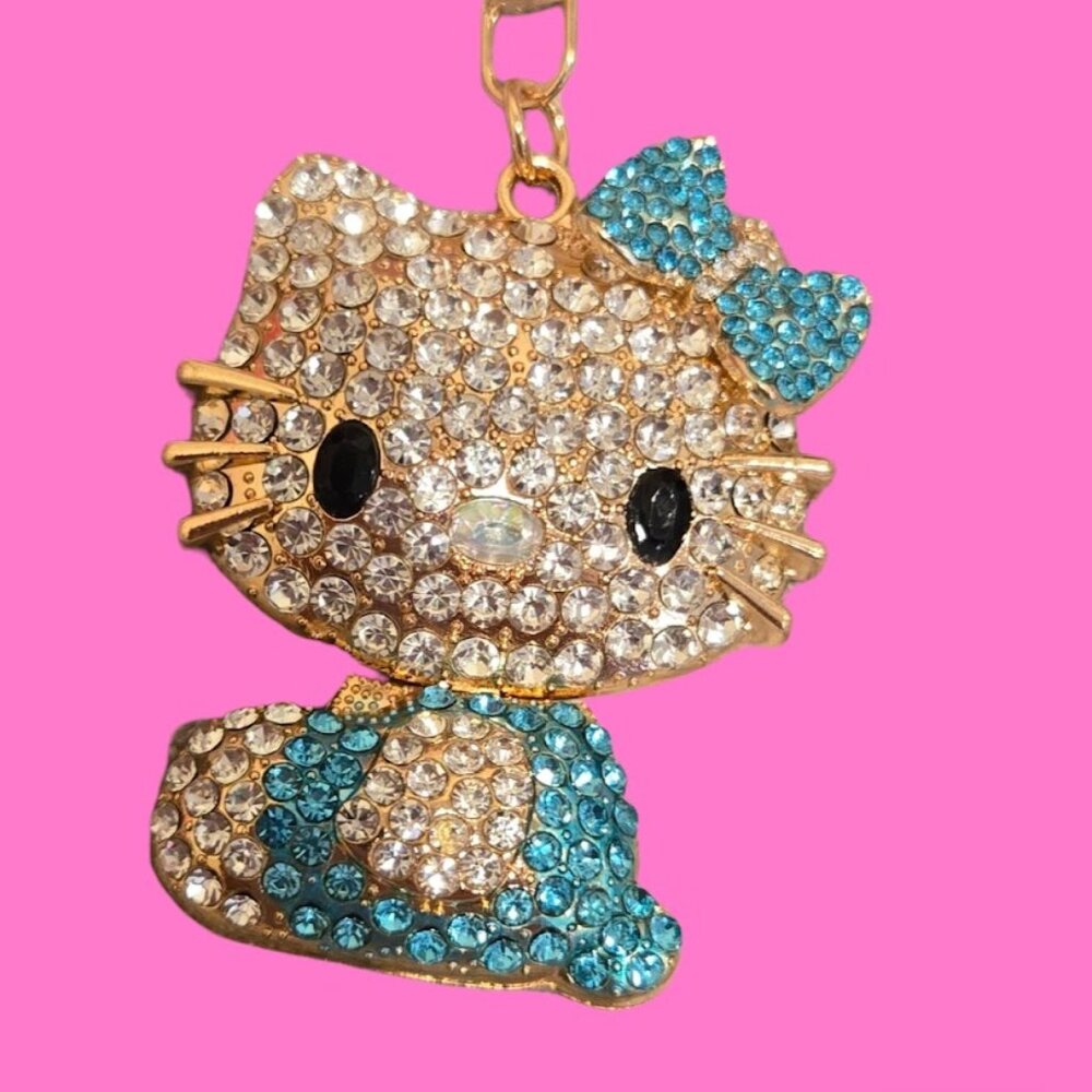 Blue Rhinestone Large Hello Kitty Keyring clip